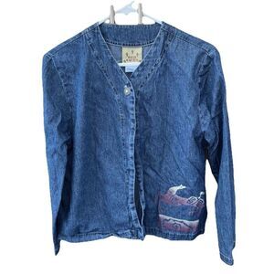 Blue Cactus Denim long Sleeve Top Shirt S Cotton Made in USA Horse One Button